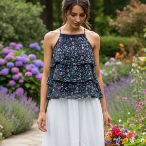 Abercrombie & Fitch Women’s Floral Ruffle Navy Sleeveless Cami Size L